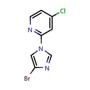 Chemical structure of 2-(4-bromo-1H-imidazol-1-yl)-4-chloropyridine , CAS 1353855-82-9, AChemBlock AD285425