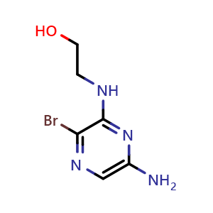 Chemical structure of 2-(6-amino-3-bromopyrazin-2-ylamino)ethanol , CAS 1823351-30-9, AChemBlock AD285435