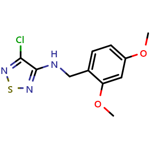 Chemical structure of 4-chloro-N-(2,4-dimethoxybenzyl)-1,2,5-thiadiazol-3-amine , CAS 1406156-24-8, AChemBlock AD285436