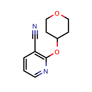 Chemical structure of 2-(tetrahydro-2H-pyran-4-yloxy)nicotinonitrile , CAS 1248777-03-8, AChemBlock AD285437