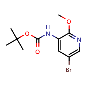 Chemical structure of tert-butyl 5-bromo-2-methoxypyridin-3-ylcarbamate , CAS 1823495-02-8, AChemBlock AD285440