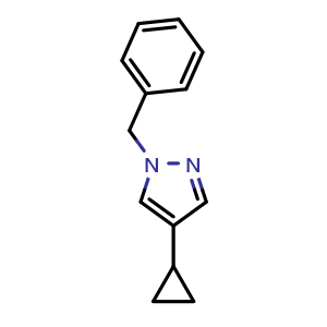 Chemical structure of 1-benzyl-4-cyclopropyl-1H-pyrazole , CAS 1823924-82-8, AChemBlock AD285444
