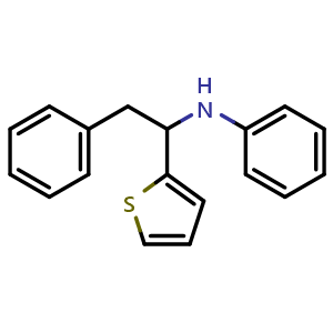 Chemical structure of N-(2-phenyl-1-(thiophen-2-yl)ethyl)aniline , CAS 936356-70-6, AChemBlock AD285448