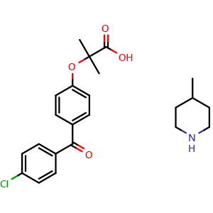 Chemical structure of 4-methylpiperidine 2-(4-(4-chlorobenzoyl)phenoxy)-2-methylpropanoate , CAS 1355016-72-6, AChemBlock AD285453