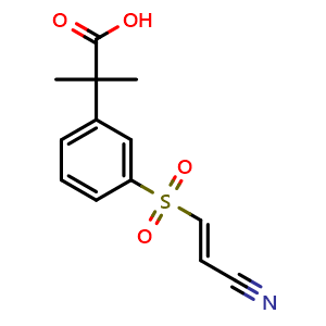 Chemical structure of (E)-2-(3-(2-cyanovinylsulfonyl)phenyl)-2-methylpropanoic acid , CAS 1356089-42-3, AChemBlock AD285454