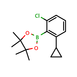 Chemical structure of 2-(2-chloro-6-cyclopropylphenyl)-4,4,5,5-tetramethyl-1,3,2-dioxaborolane , CAS 2223031-40-9, AChemBlock AD285455