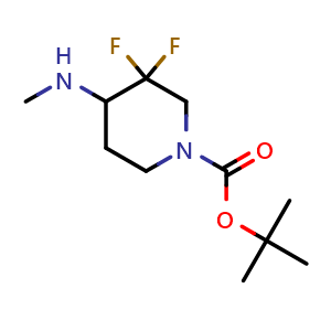 Chemical structure of tert-Butyl 3,3-difluoro-4-(methylamino)piperidine-1-carboxylate , CAS 1334414-12-8, AChemBlock AD285459