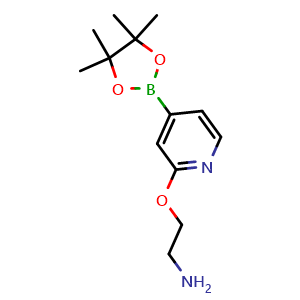 Chemical structure of 2-(4-(4,4,5,5-tetramethyl-1,3,2-dioxaborolan-2-yl)pyridin-2-yloxy)ethanamine , CAS 1346697-26-4, AChemBlock AD285460
