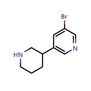 Chemical structure of 3-bromo-5-(piperidin-3-yl)pyridine , CAS 1260654-37-2, AChemBlock AD285461