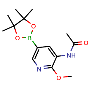 Chemical structure of N-(2-methoxy-5-(4,4,5,5-tetramethyl-1,3,2-dioxaborolan-2-yl)pyridin-3-yl)acetamide , CAS 1257553-92-6, AChemBlock AD285468