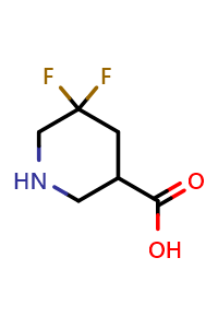 Chemical structure of 5,5-Difluoropiperidine-3-carboxylic acid , CAS 1255666-96-6, AChemBlock AD285474
