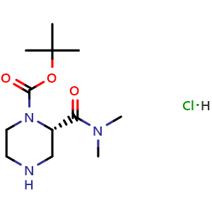 Chemical structure of (S)-tert-Butyl 2-(dimethylcarbamoyl)piperazine-1-carboxylate hydrochloride , CAS 1217706-03-0, AChemBlock AD285479