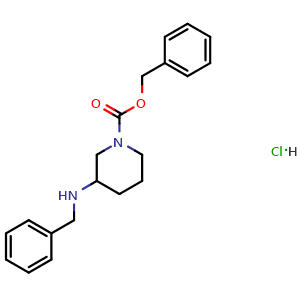 Chemical structure of Benzyl 3-(benzylamino)piperidine-1-carboxylate hydrochloride , CAS 1179362-03-8, AChemBlock AD285486