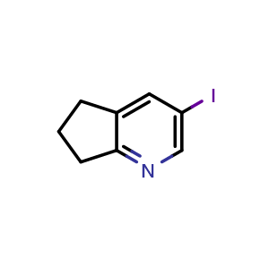 Chemical structure of 3-Iodo-6,7-dihydro-5H-cyclopenta[b]pyridine , CAS 1259223-96-5, AChemBlock AD285494