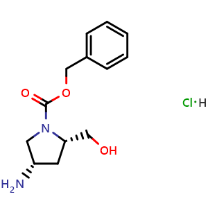 Chemical structure of (2S,4S)-1-Cbz-2-Hydroxymethyl-4-aminopyrrolidine hydrochloride , CAS 1279038-54-8, AChemBlock AD285497