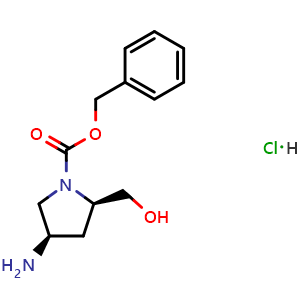 Chemical structure of (2R,4R)-Benzyl 4-amino-2-(hydroxymethyl)pyrrolidine-1-carboxylate hydrochloride , CAS 1279026-43-5, AChemBlock AD285498