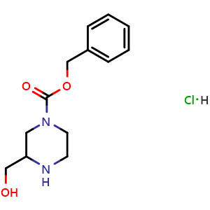 Chemical structure of Benzyl 3-(hydroxymethyl)piperazine-1-carboxylate hydrochloride , CAS 1159825-20-3, AChemBlock AD285502