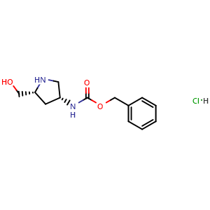 Chemical structure of rel-benzyl ((3R,5R)-5-(hydroxymethyl)pyrrolidin-3-yl)carbamate hydrochloride , CAS 1217751-87-5, AChemBlock AD285505