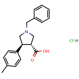 Chemical structure of trans-1-Benzyl-4-(p-tolyl)pyrrolidine-3-carboxylic acid hydrochloride , CAS 1956309-30-0, AChemBlock AD285520