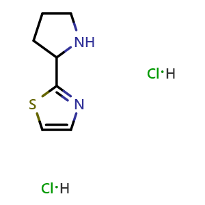 Chemical structure of 2-Pyrrolidin-2-yl-thiazole dihydrochloride , CAS 1965309-49-2, AChemBlock AD285541