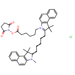 Chemical structure of Cyanine5.5 NHS ester chloride , CAS 1469277-96-0, AChemBlock AD285575