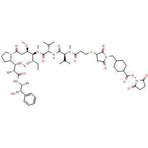 Chemical structure of MMAE-SMCC , CAS 2021179-11-1, AChemBlock AD285583