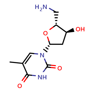 Chemical structure of 5'-Amino-5'-deoxythymidine , CAS 25152-20-9, AChemBlock AD285632