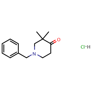 Chemical structure of 1-benzyl-3,3-dimethylpiperidin-4-one hydrochloride , CAS 1410792-20-9, AChemBlock AD285637