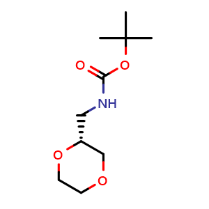 Chemical structure of (R)-tert-Butyl ((1,4-dioxan-2-yl)methyl)carbamate , CAS 2682097-66-9, AChemBlock AD285642