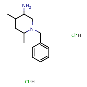 Chemical structure of 1-Benzyl-4,6-dimethylpiperidin-3-amine dihydrochloride , CAS 2682114-52-7, AChemBlock AD285648