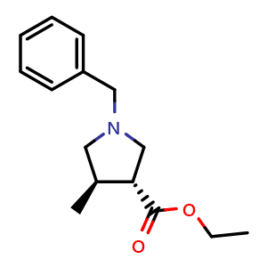 Chemical structure of trans-Ethyl 1-benzyl-4-methylpyrrolidine-3-carboxylate , CAS 261896-27-9, AChemBlock AD285670