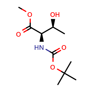 Chemical structure of (2R,3S)-Methyl 2-((tert-butoxycarbonyl)amino)-3-hydroxybutanoate , CAS 96099-84-2, AChemBlock AD285675
