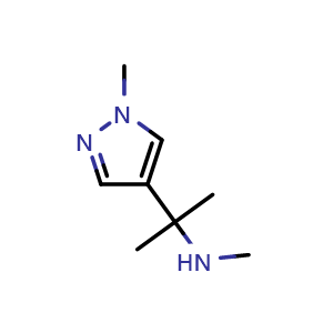 Chemical structure of N-Methyl-2-(1-methyl-1H-pyrazol-4-yl)propan-2-amine , CAS 1538987-86-8, AChemBlock AD285677
