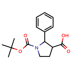 Chemical structure of 1-(tert-Butoxycarbonyl)-2-phenylpyrrolidine-3-carboxylic acid , CAS 455955-08-5, AChemBlock AD285678