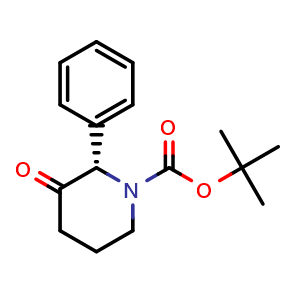 Chemical structure of (S)-tert-Butyl 3-oxo-2-phenylpiperidine-1-carboxylate , CAS 191669-62-2, AChemBlock AD285679