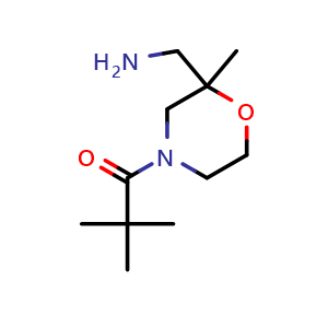 Chemical structure of 1-(2-(Aminomethyl)-2-methylmorpholino)-2,2-dimethylpropan-1-one , CAS 2137874-04-3, AChemBlock AD285682