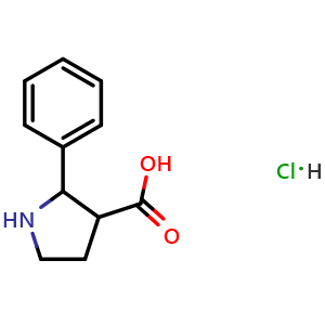 Chemical structure of 2-Phenylpyrrolidine-3-carboxylic acid hydrochloride , CAS 1820707-40-1, AChemBlock AD285692