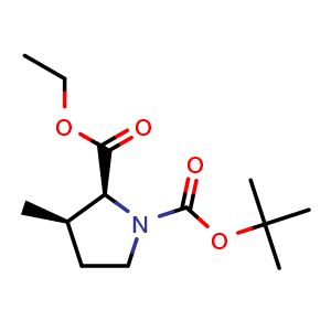 Chemical structure of (2S,3R)-1-(tert-Butyl) 2-ethyl 3-methylpyrrolidine-1,2-dicarboxylate , CAS 2920238-90-8, AChemBlock AD285693