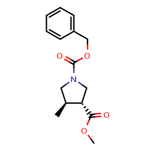 Chemical structure of trans-1-benzyl 3-methyl 4-methylpyrrolidine-1,3-dicarboxylate , CAS 2276812-15-6, AChemBlock AD285702