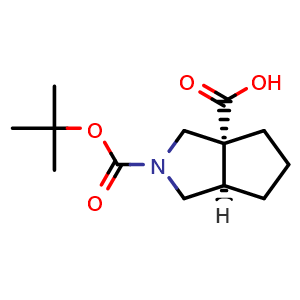 Chemical structure of (3AR,6aR)-2-(tert-Butoxycarbonyl)hexahydrocyclopenta[c]pyrrole-3a(1H)-carboxylic acid , CAS 1821768-83-5, AChemBlock AD285707