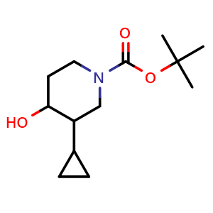 Chemical structure of tert-Butyl 3-cyclopropyl-4-hydroxypiperidine-1-carboxylate , CAS 2920396-44-5, AChemBlock AD285711