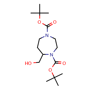 Chemical structure of di-tert-Butyl 5-(hydroxymethyl)-1,4-diazepane-1,4-dicarboxylate , CAS 2913424-52-7, AChemBlock AD285730