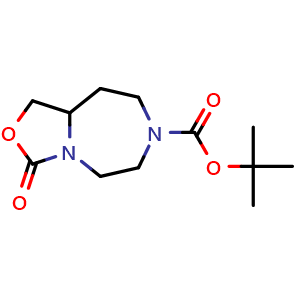 Chemical structure of tert-Butyl 3-oxo-tetrahydrooxazolo[3,4-g][1,4]diazepine-7(1H,3H,8H)-carboxylate , AChemBlock AD285731