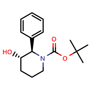 Chemical structure of (2R,3S)-tert-Butyl 3-hydroxy-2-phenylpiperidine-1-carboxylate , CAS 763105-93-7, AChemBlock AD285732