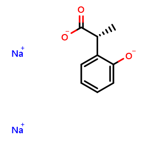 Chemical structure of (R)-2-(2-hydroxyphenyl)propanoic acid disodium salt , AChemBlock AD285733