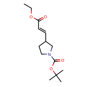 Chemical structure of (E)-tert-Butyl 3-(3-ethoxy-3-oxoprop-1-enyl)pyrrolidine-1-carboxylate , CAS 3098404-18-0, AChemBlock AD285741