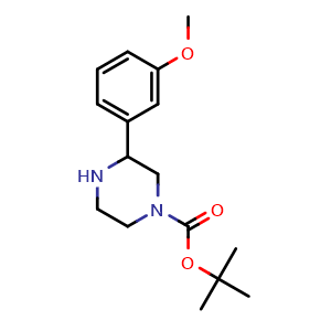 Chemical structure of tert-butyl 3-(3-methoxyphenyl)piperazine-1-carboxylate , CAS 886768-09-8, AChemBlock AD285745