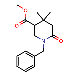 Chemical structure of Methyl 1-benzyl-4,4-dimethyl-6-oxopiperidine-3-carboxylate , CAS 612095-81-5, AChemBlock AD285749