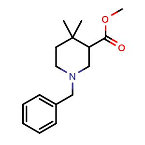 Chemical structure of Methyl 1-benzyl-4,4-dimethylpiperidine-3-carboxylate , CAS 1253226-29-7, AChemBlock AD285767