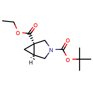 Chemical structure of (1S,5S)-3-(tert-Butyl) 1-ethyl 3-azabicyclo[3.1.0]hexane-1,3-dicarboxylate , AChemBlock AD285771